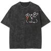 Stick Cartoon Rabbit Print Men's and Women's T-shirt Casual Fashion Short-sleeve Washed and Distressed T-shirt Retro Style