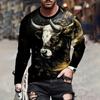 Men's Autumn Long Sleeve T-Shirt Animal Pattern Print Fashion Street Pullover Casual Comfortable Tops Men Loose Clothing