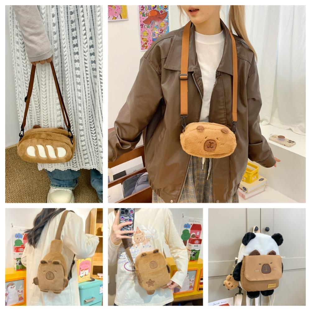 Animal French Bread Capibara Bag Large Capacity Plush Capybara Chest Bag  Outdoor