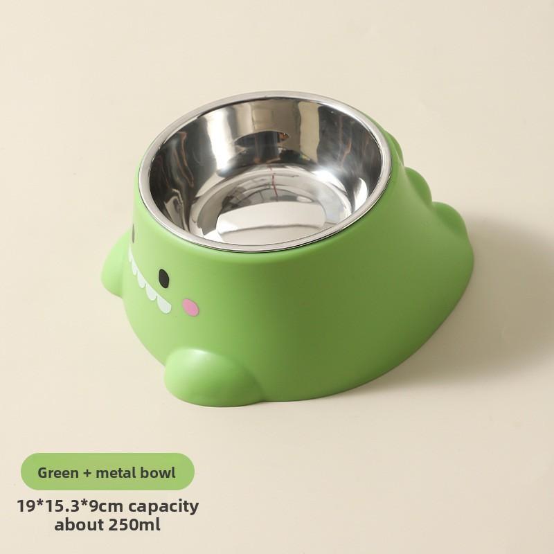 Новая миска для собаки, маленькая миска в форме динозавра для кормления, со скошенным краем и защитой шеи, это набор из нержавеющей стали для еды для домашних животных кошек