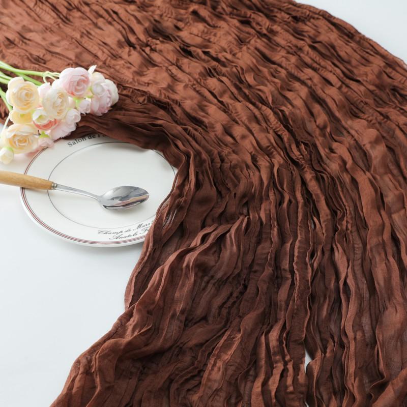 Linen-Style Crinkled Table Runner Dining Decor European Vintage Design Solid Color 90x180cm/90x300cm