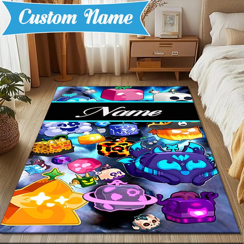 Custom Name Blox Fruits Rug Game Carpet, Floor Mat for Bedroom Living Room Entryway Rug, Home Decor Idea Gift for Christmas birthday