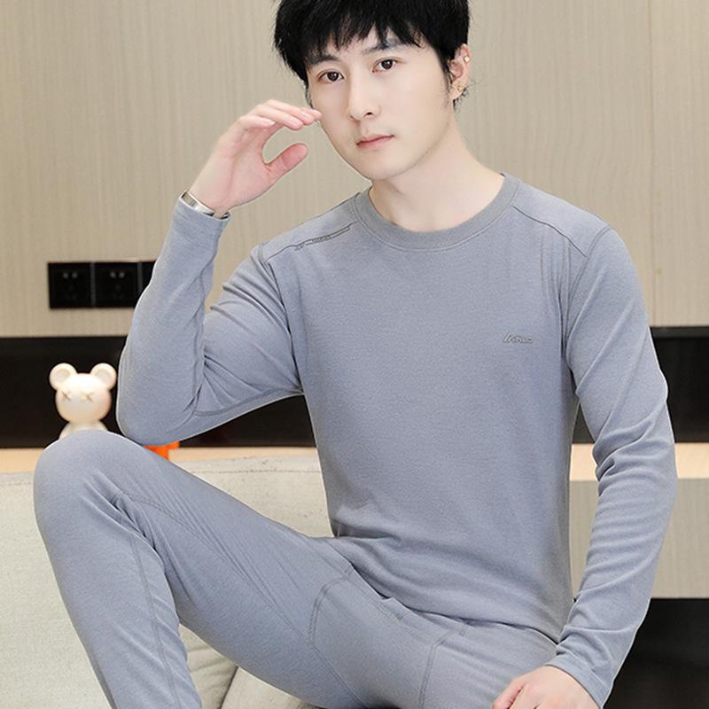 Мужской осенний комплект термобелья: Шерстяной свитер и брюки для студентов-подростков - Теплая смесь хлопка