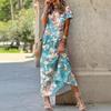 GMXIA Летние женские длинные платья с круглым вырезом и коротким рукавом с растительным цветочным принтом