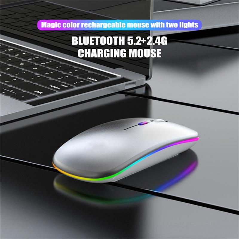 Перезаряжаемая беспроводная мышь Bluetooth с частотой 2,4 ГГц, USB RGB, 1600 точек на дюйм, мышь для компьютера, ноутбука, планшета, Macbook, игровая мышь, геймер
