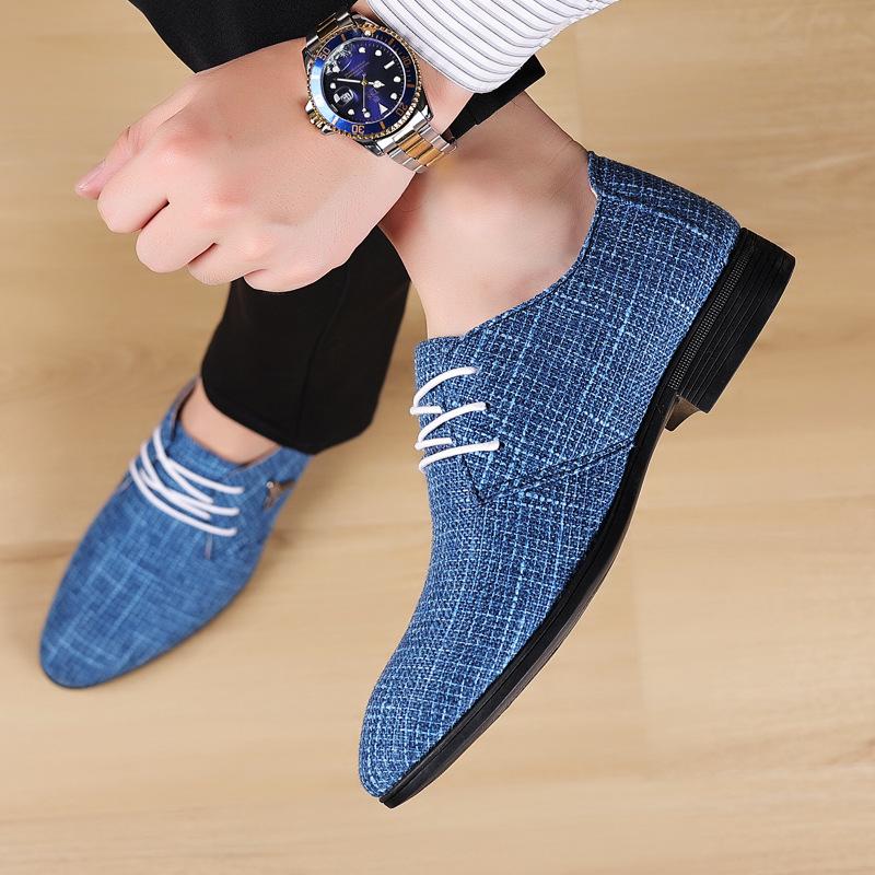 Blue Men Oxford Shoes For Men FashionMale Shoes Breathable Pointed Toe Linen Canvas Shoe Moccasins Luxury Men Casual Shoe