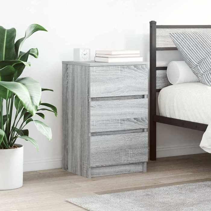 VidaXL Bedside Table with 3 Drawers Sonoma Grey 39x35x65 Cm, Side Table, Bed Cabinet, Side Table for the 861347