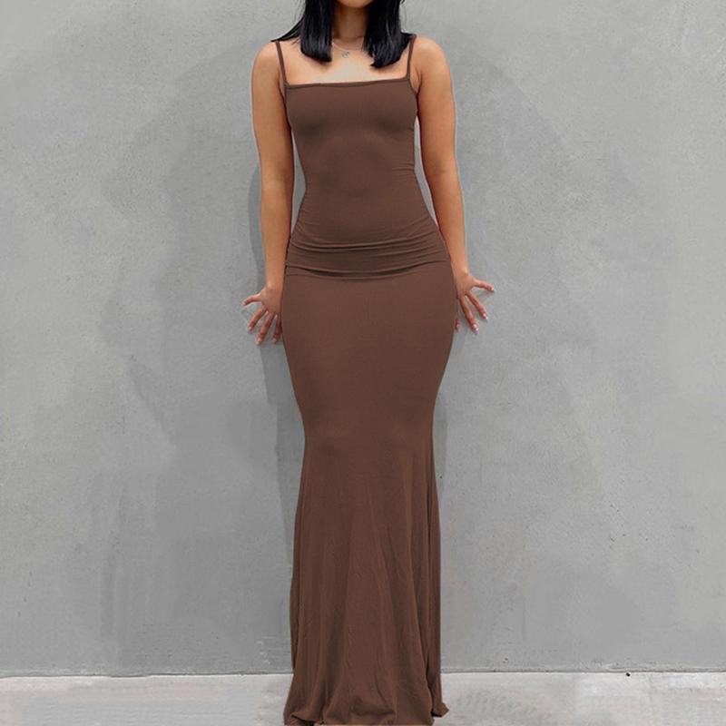 Женские сексуальные платья без рукавов, облегающее, с открытой спиной, длинное макси, чистое, тонкое, медовое, персиковое, на бедрах, вечернее платье на подтяжках