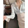 Vintage Black Women's Shirts Satin Button Long Sleeve Blouses Elegant Office Ladies Clothes Female Clothing Tops Korean Fashion