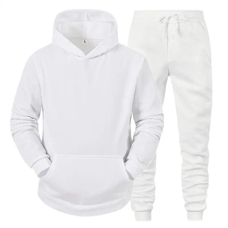 Danmo Sport Suit Men Fashion Hoodie Pant Set Cotton Hooded Autumn Casual Solid Color Tracksuit Set