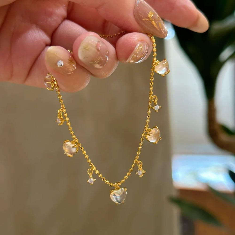 Elegant Heart Shaped Necklace Women Jewelry Set with Imitation Hydrophane Jade Tassel Bracelet Sweet