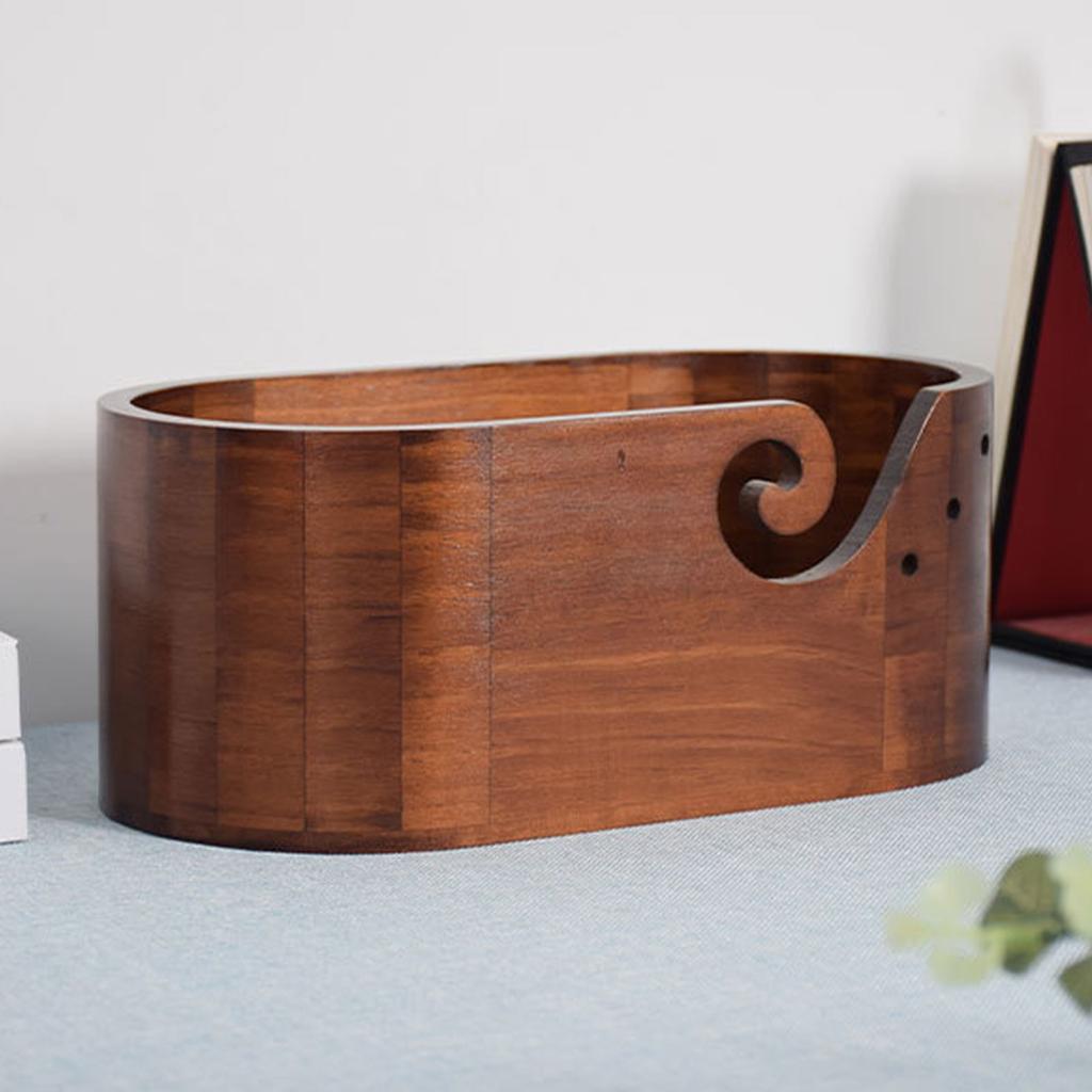 Wood Yarn Bowl with Holes Knitting Wool Holder Crochet Yarn Storage Bowl Embroidery Crocheting Storage Accessories