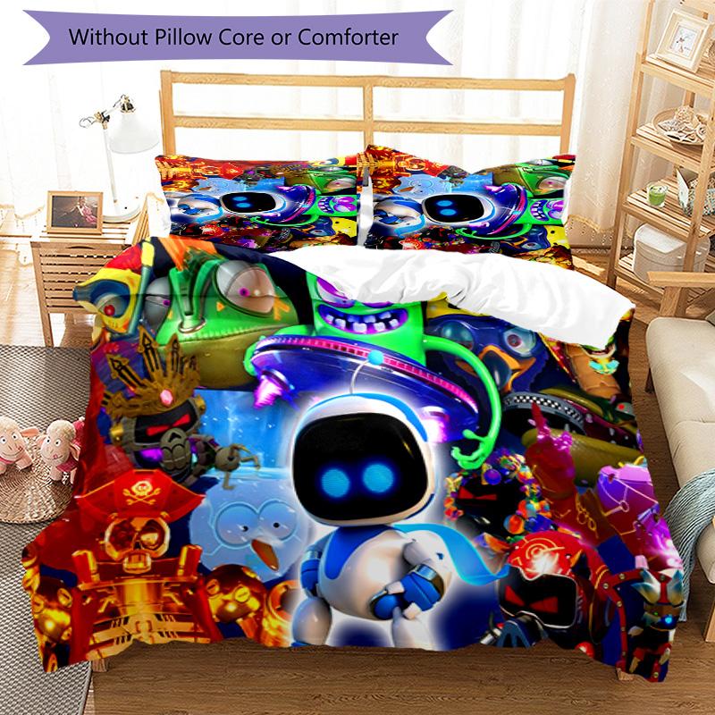 3pcs Astro Bot pattern bedding set duvet cover set includes duvet cover &pillowcases, perfect all season bedroom decoration & gift