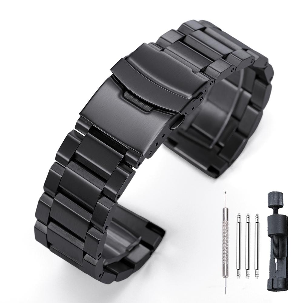 Silver Black Bracelet for Seiko Luxury Solid Stainless Steel Watch Band 18mm 19mm 20mm 21mm 22mm 24mm Belt Men Watch Accessories