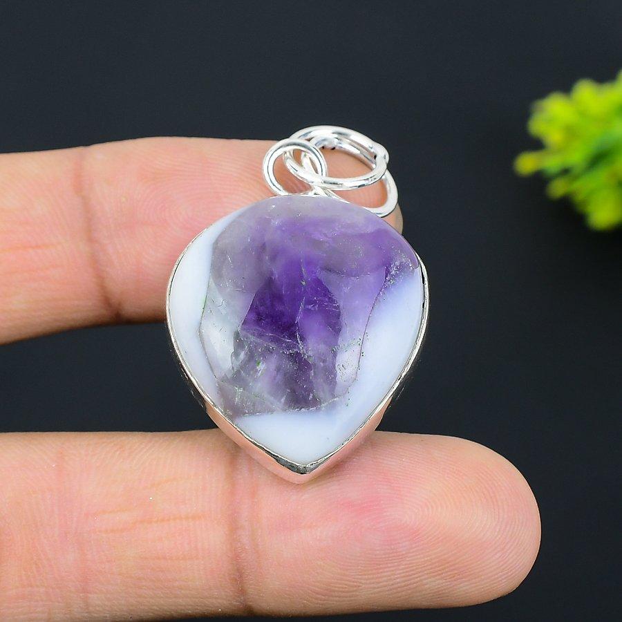 Natural Super Amethyst 23 Gemstone 925 Sterling Silver Pendant 1.77" L6q01