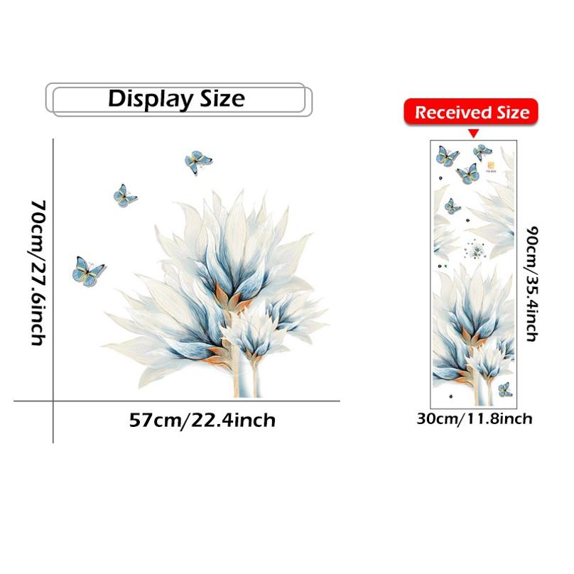 Watercolor Blue Flowers and Butterfly Wall Stickers for Living Room Bedroom Wall Decals Wardrobe Stickers PVC Removable Poster