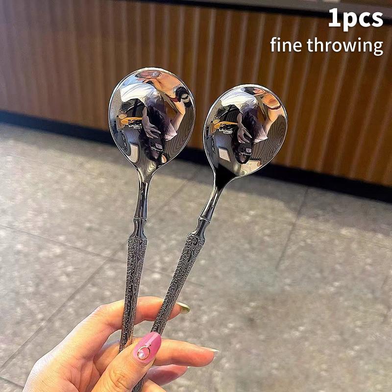 Ложка для льда из нержавеющей стали с длинной ручкой, корейский стиль, круглая ложка, западный стиль, десертная ложка, совок для риса