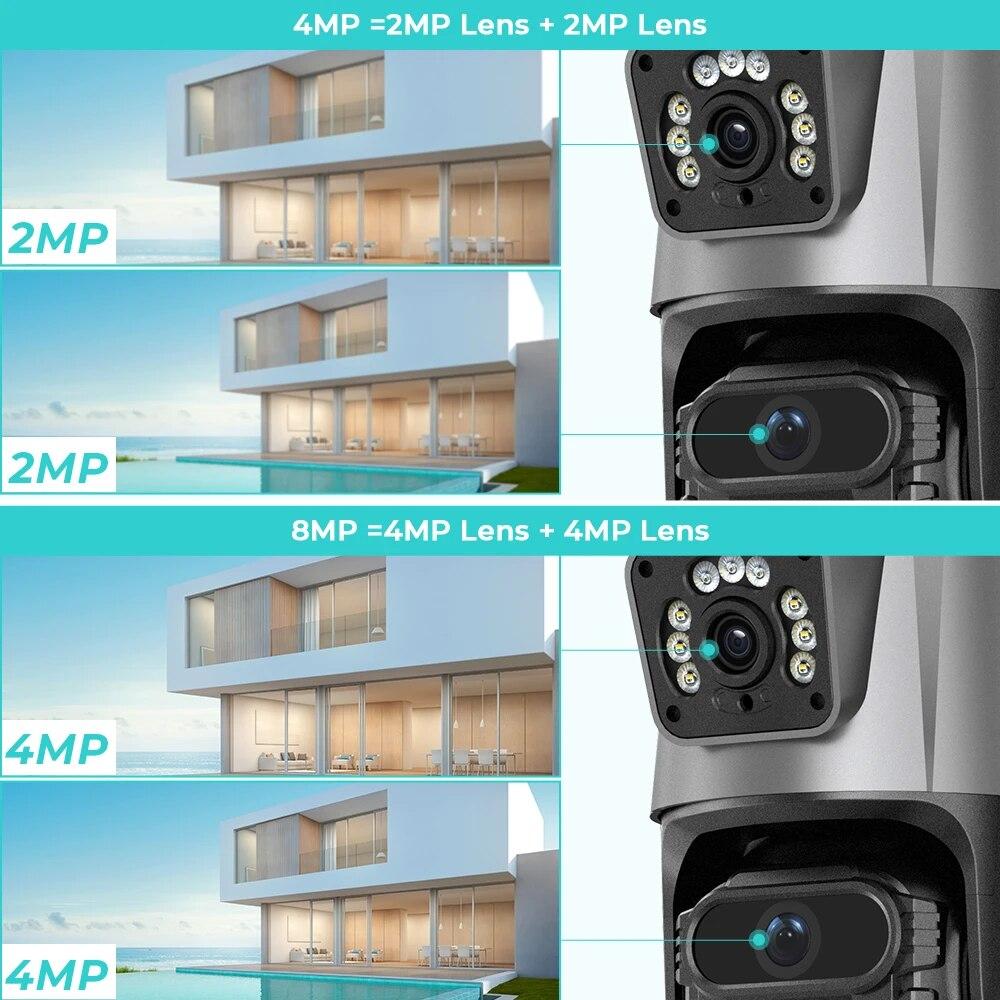 8MP 4K Wifi IP Camera Outdoor 4X Zoom Dual Lens Dual Screens PTZ Camera Ai Auto Tracking CCTV Surveillance Video Camera ICSEE