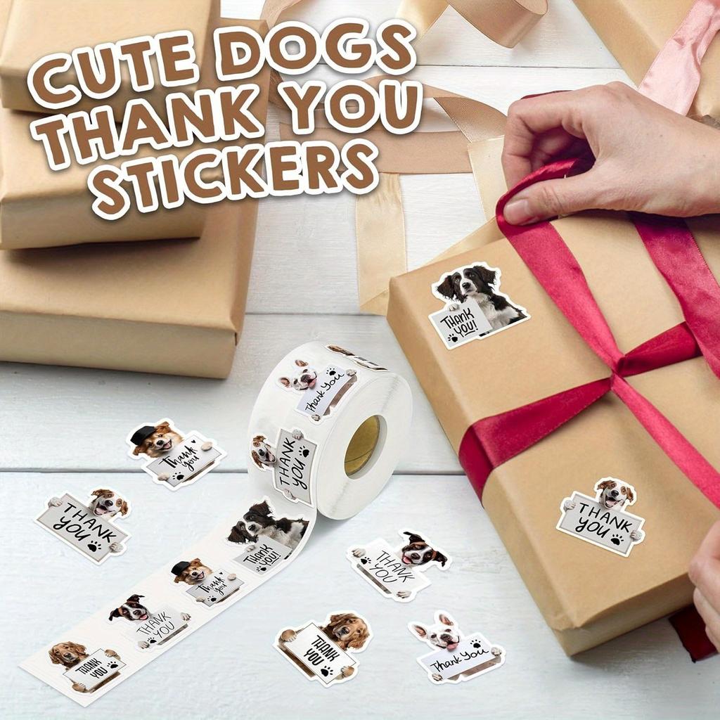 Cute Puppy Adhesive Labels with Mixed Breed Designs & Paw Prints, Self-Adhesive for Small Business Packaging, Pet Store Gifts