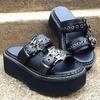 Fashion Gothic Punk Women's Sandals Optical Wide Heel Astronomical Bat Slippers Belt Decoration 2024 New Summer