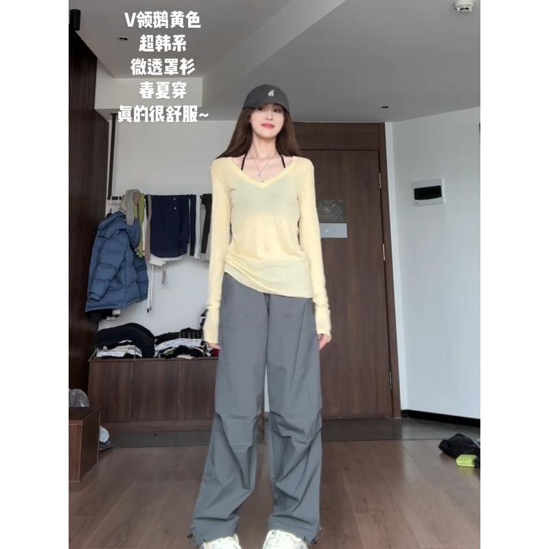 Ярко-желтая облегающая и тонкая базовая женская футболка с длинным рукавом на весну, тонкая, слегка прозрачная