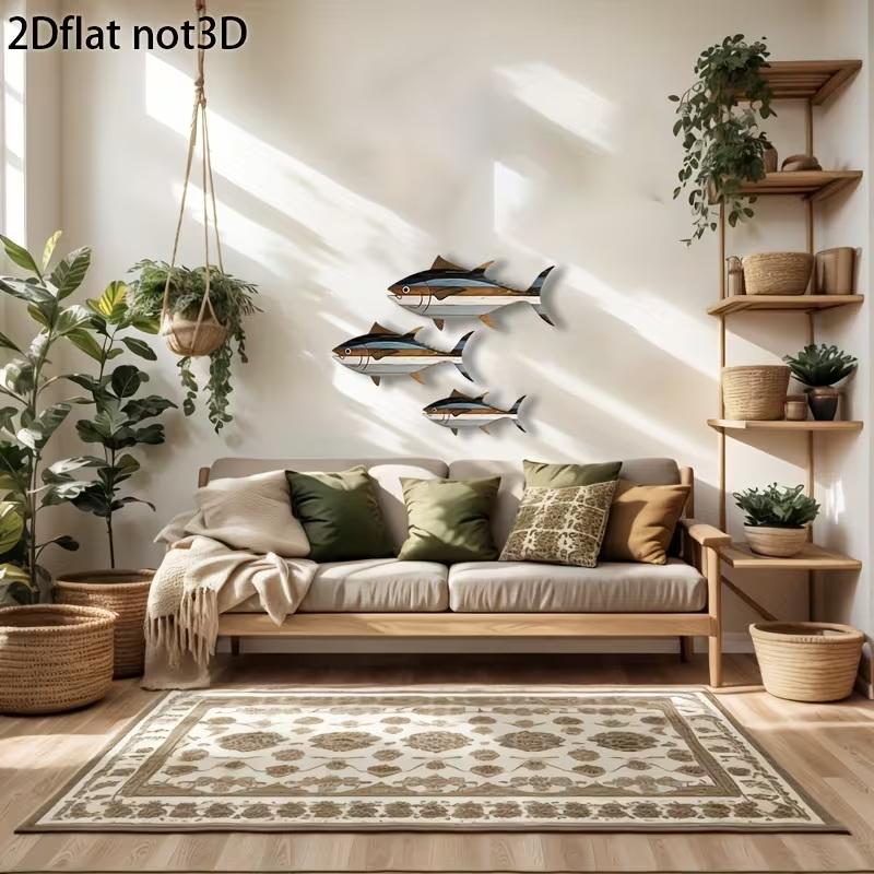 Набор из 3 деревянных настенных украшений в виде тунца, многоразовый, подходит для декора дома, офиса и гостиной.