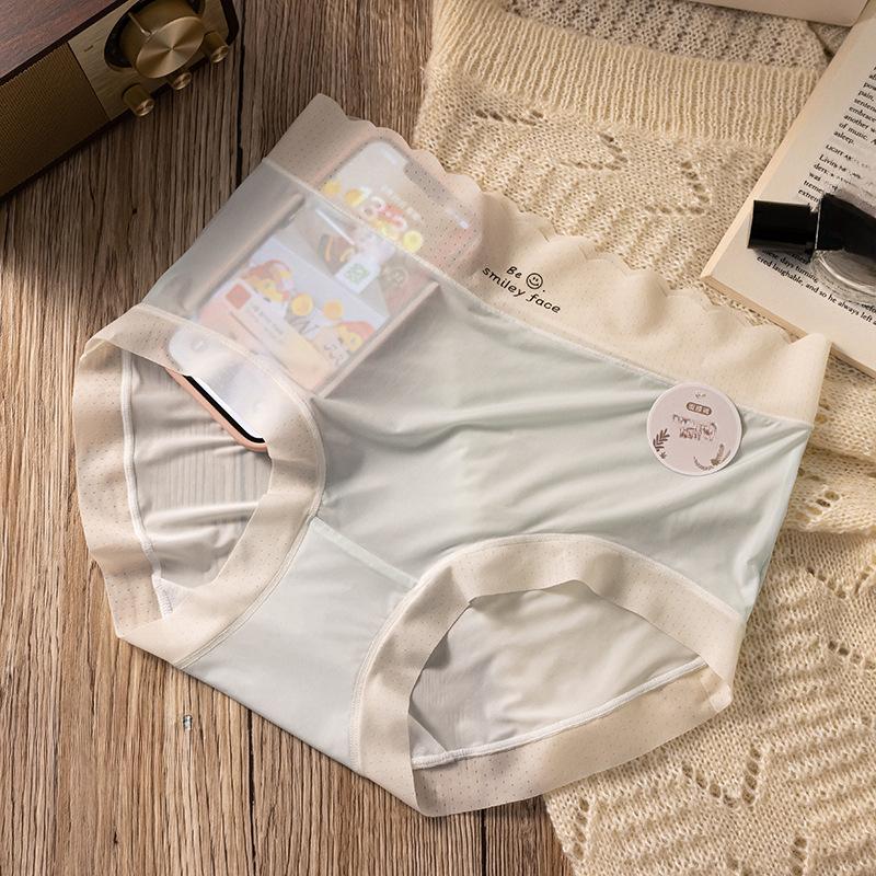 Ice Silk Panties Mid Waist Antibacterial Crotch Breathable Comfortable Women's Underwear Triangular Panty