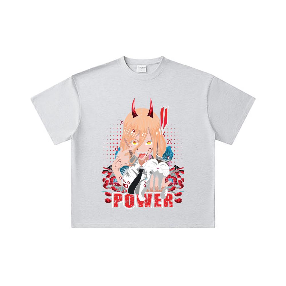 260 GSM Double Yarn 32 Count 100% Cotton Chainsaw Man V51 Power Print Unisex Heavy Cotton T Shirt