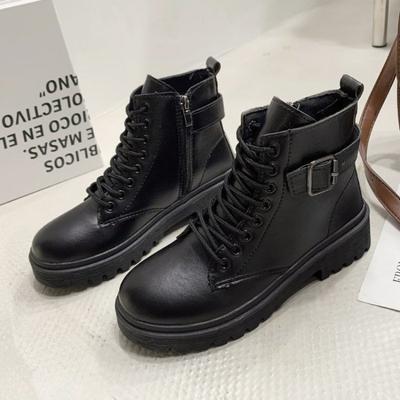 Женские ботинки 2024 Зима Пряжка-ремень Толстая подошва Противоскользящие Ботильоны Защита от холода Шнуровка Платформа Молния Износостойкие Ботинки