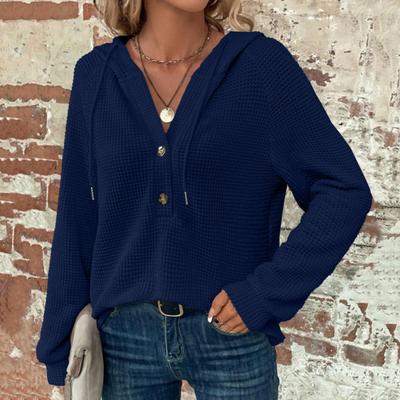 Женский осенне-зимний топ с капюшоном, свободный, на пуговицах, с капюшоном на шнурке, однотонный, с длинными рукавами, свободный, повседневный