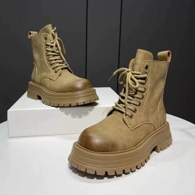 Короткие ботинки с толстой подошвой и завязками на плоской подошве Красивые мотоциклетные ботинки Британский стиль Модные и универсальные