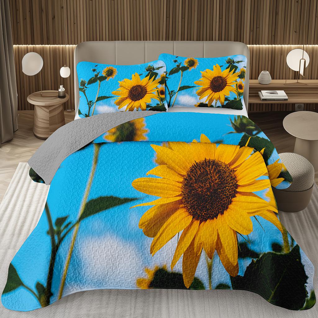 Подсолнух Покрывало Твин Квин Пасторальный Желтые Цветы Покрывало Сад Цветочный Ботанический Стеганый Постельный Набор Для Комнаты Мальчиков Девочек