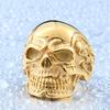 Beier European American Retro Punk Skull Ring - Gold-Plated Stainless Steel