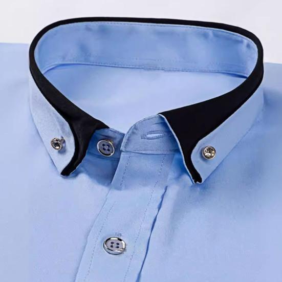 Мужская классическая рубашка со стразовым воротником и длинным рукавом, эластичная, без складок, официальная рубашка, однотонная, облегающая, для свадьбы, свидания, выпускного, деловая рубашка на пуговицах