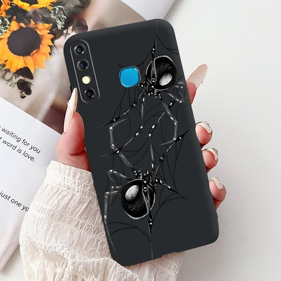 For Infinix Hot 8 Phone Case Hot 8 Lite Hot8 X650 X650C X650B X650D Elegant Floral Cat Pattern Black Silicone Soft TPU Cases