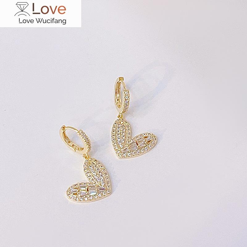 Корейский дизайн модные ювелирные изделия 14 карат настоящее золотое покрытие AAA циркон любовь кулон серьги элегантные женские свадебные вечерние серьги