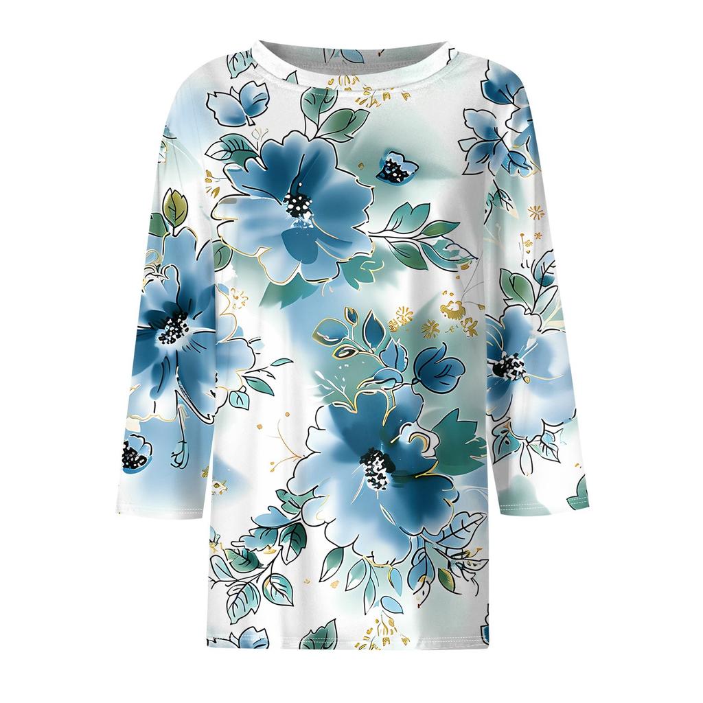 Женская футболка с принтом, рукав 3/4, повседневная, модная, на выходные, базовая, с круглым вырезом, стандартный топ