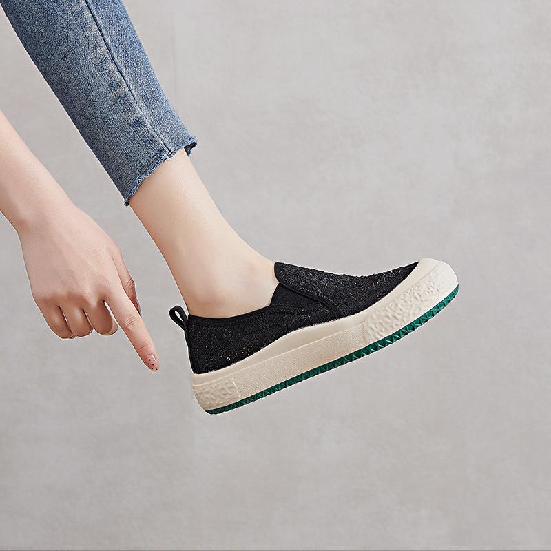 Женские парусиновые туфли на толстой подошве 2025 лето новая повседневная сетчатая одинарная обувь женские неглубокие туфли на плоской подошве женские туфли-лодочки женская обувь прилив