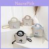 Simple Letter Bow And Lace Decoration Women Grass Woven Shoulder Bag For Daily Casual Use