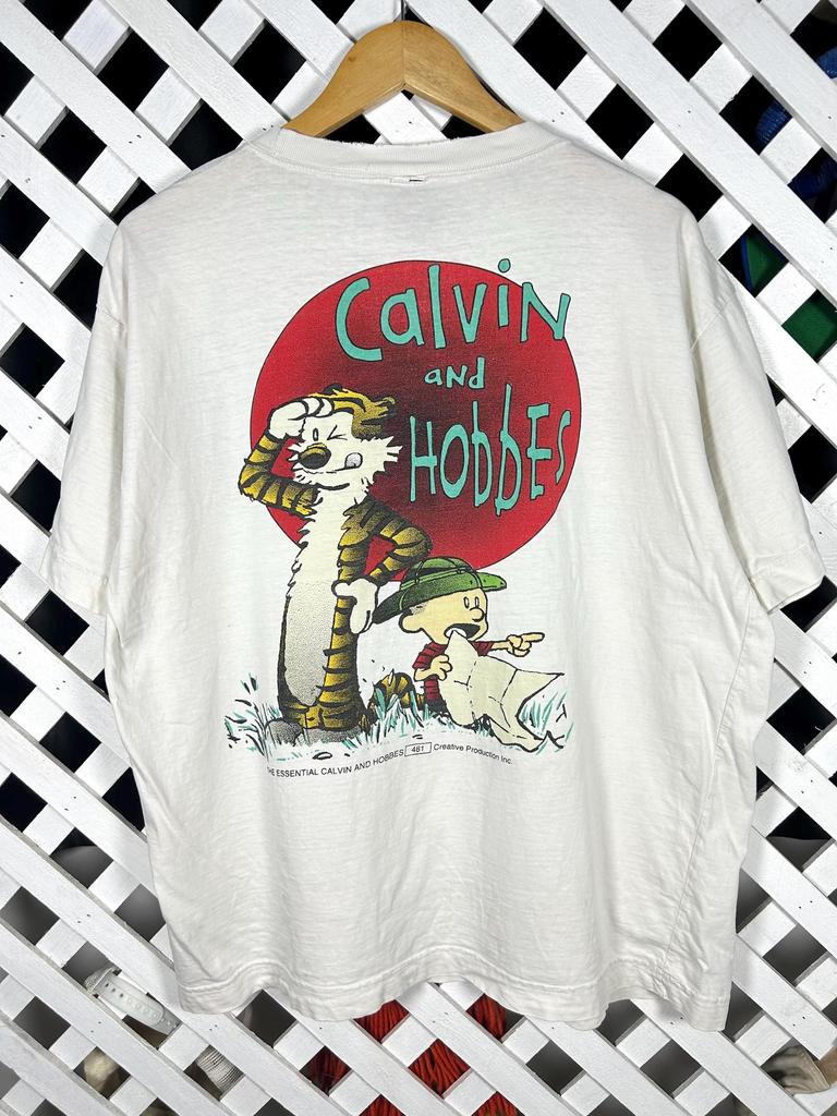 Vintage 1990s Calvin and Hobbes Cartoon Funny Graphic Tshirt / Xlarge