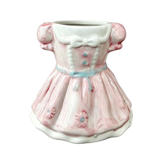 Bow Dress Pencil Cup, Ceramic Desk Organizer, Cute Makeup Brush Holder for Girls Room, Office Gift for Women