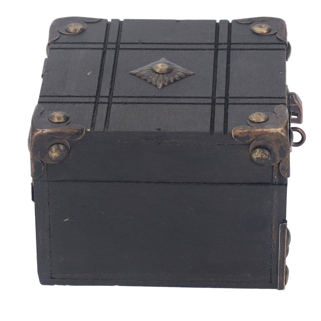Vintage Wooden Box Retro Antique Decorative Treasure Chest Case Trinket Box with Lock for Storing