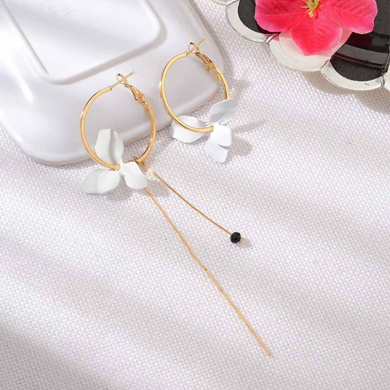 Petal Asymmetric Earrings Fashion Personalized Long Geometric Circle Tassel Eardrop Earrings
