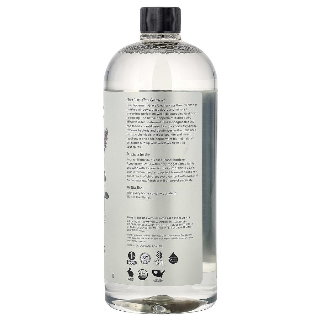 Koala Eco, Натуральное средство для мытья стекол, Заправка, Эфирное масло австралийской мяты перечной, 1 л (33,8 жидких унций)