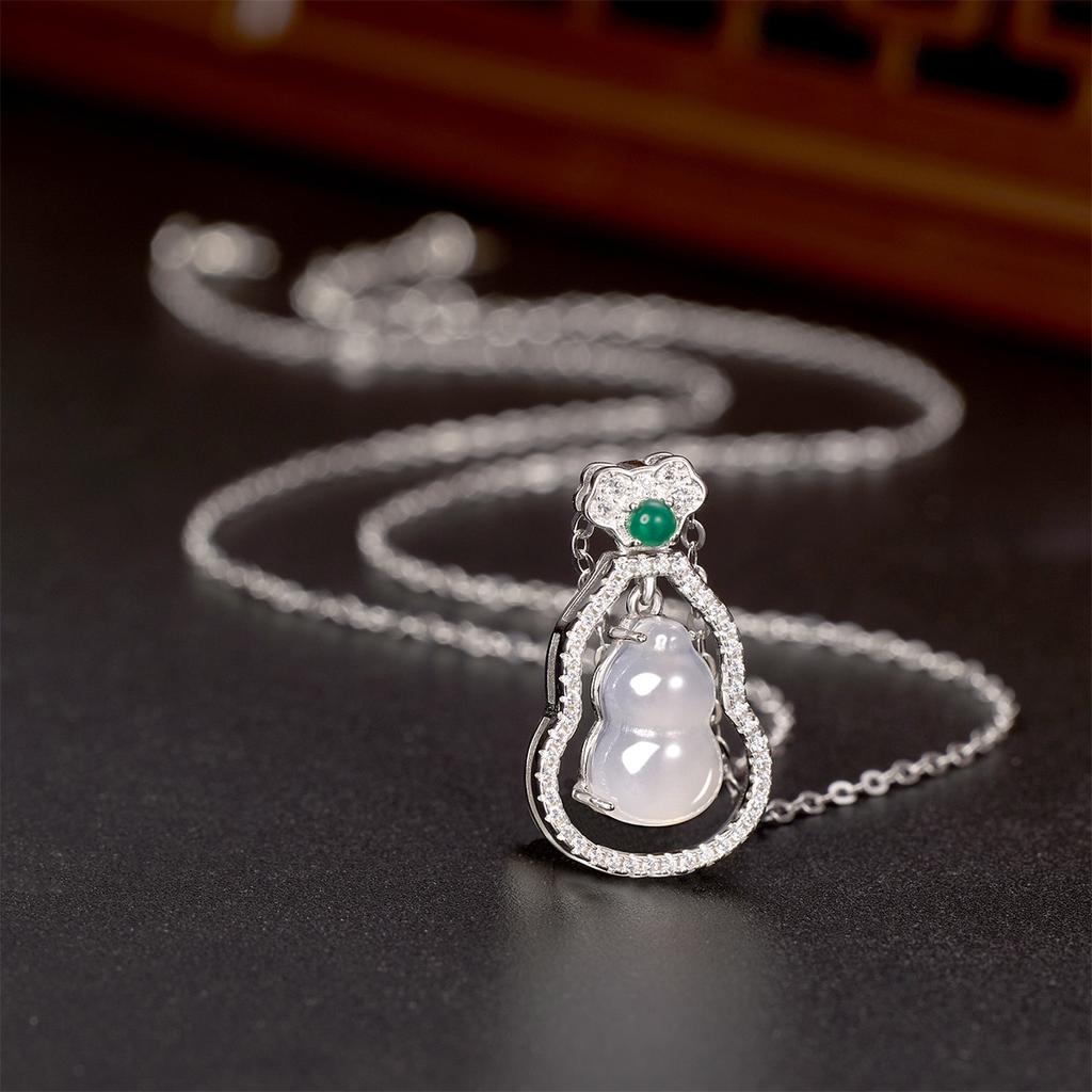 Ожерелье из стерлингового серебра S925 с высоким кристаллом в форме ледяной тыквы, женская мода, универсальный натуральный ледяной белый халцедон, кулон с серебряной инкрустацией из нефрита