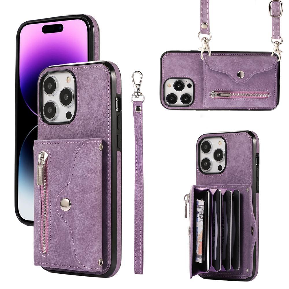 Кожаный чехол-кошелек с откидной молнией и ремешком для нескольких карт для iPhone 15 14Plus 13 12 11 Pro Max XSMAX для Samsung S24 S23 S22 S21 Ultra Plus A15 A25 A14