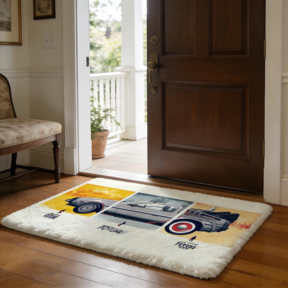 Floor Mat Soft Flannel Rug Non Slip Absorbent Mat for Bathroom Bedroom Home Decor R Retro Back To The Future movie