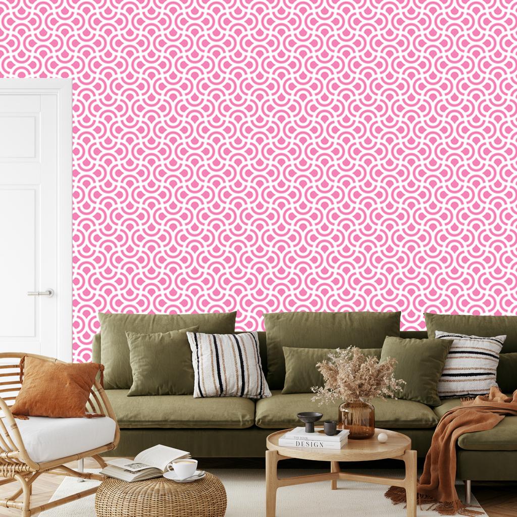 Wallpaper Geometric pattern powder pink and white 50x1000