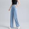 High-waisted Wide-leg Imitation Tennis Jeans for Women's Summer Clothes, Thin Draped Style Loose Ice Silk Straight Trousers