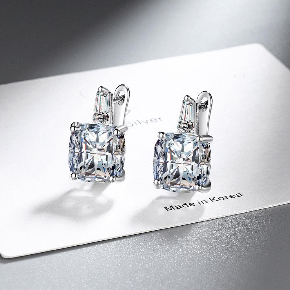 European & American Zircon Diamond Earrings with Large Stone - Trendy Zircon Ear Clips & Studs Jewelry
